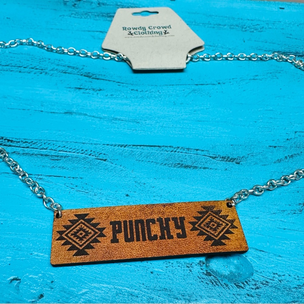 Sterling Kreek Brown 'PUNCHY' Leather Bar Necklace